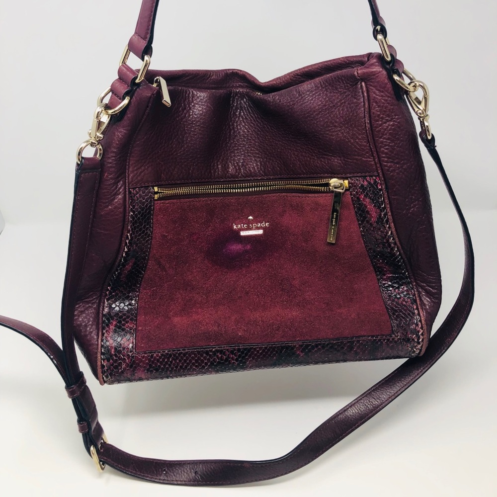 Kate Spade Maroon Handbag Crossbody Suede Leather